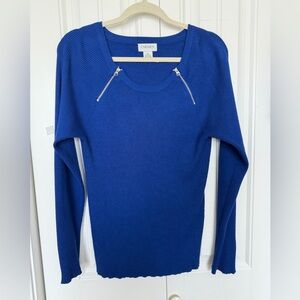Carmen Marc Valvo Royal Blue Knit Top with Zipper Details at neck & sleeve backs